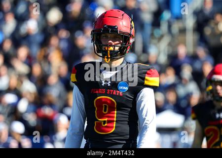 Ferris State Bulldogs Cam Underwood (9) au cours du premier trimestre du championnat national de football universitaire de la Division II de la NCAA, à McKinney ISD Banque D'Images