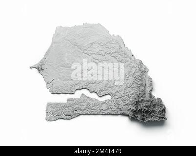 Une illustration de 3D de la carte du Sénégal drapeau relief ombré couleur carte de hauteur sur fond blanc Banque D'Images