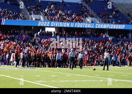 Ferris State Bulldogs se trouve sur la touche lors du match de football universitaire national de la Division II de la NCAA, au stade McKinney ISD le samedi 17 décembre 202 Banque D'Images