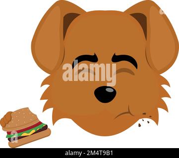 illustration vectorielle du visage d'un chien de dessin animé mangeant un hamburger Illustration de Vecteur