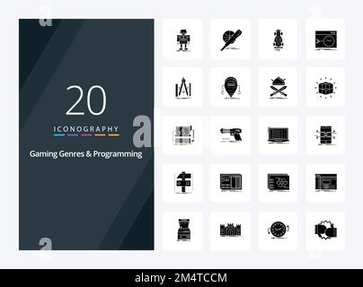 20 genres de jeu et programmation icône de glyphe solide pour la présentation Illustration de Vecteur