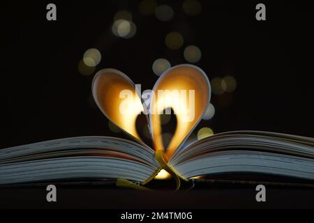 ouvert buck avec des côtés qui sont battus au coeur. Spot lumineux par des lumières de fées en arrière-plan avec bokeh doux. Roman d'amour pour le romantisme. Banque D'Images