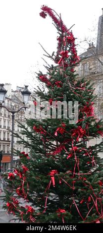 Un sapin déjà mis devant l'église saint Vincent de Paul, Paris 10 Banque D'Images