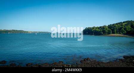 15th juillet 2021 - Mount Edgcumbe, Royaume-Uni: Vue sur l'eau très fréquentée en direction de Plymouth depuis Mount Edgcumbe Country Park, Cornwall, Royaume-Uni Banque D'Images