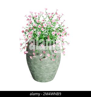 Une illustration de rendu 3D de fleurs dans un pot isolé sur un fond blanc Banque D'Images