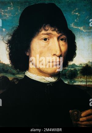 Hans Memling, Portrait d'Un homme avec Une médaille romaine est la peinture de l'artiste flamand d'origine allemande Hans Memling, datant de C. 1480. Hans Memling était peintre Banque D'Images