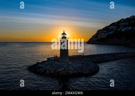 Faro de Port d' Andratx au coucher du soleil, Iles Baléares, Espagne Banque D'Images