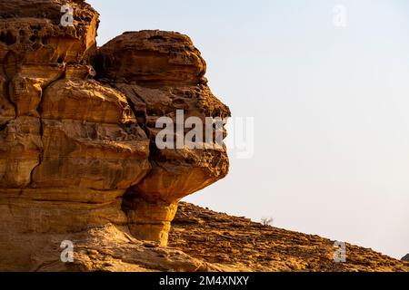 Arabie Saoudite, province de Medina, Al Ula, formation de roche de grès ressemblant à la tête humaine Banque D'Images