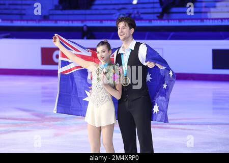 Anastasia Golubeva / Hektor Giotopoulos Moore (Aus) Médaille d'or Junior paires du Grand Prix de patinage artistique finale Torino 2022 (Italie) Banque D'Images
