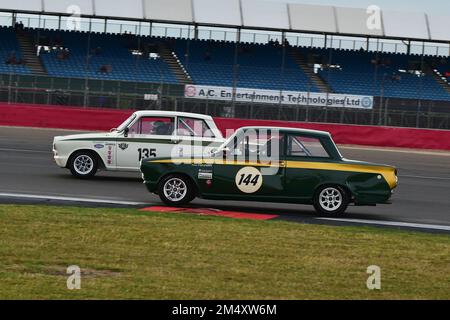 Peter Reynolds, Daniel Quintero, Ford Lotus Cortina, David Dickenson, Ford Lotus Cortina, Adrian flux Trophée pour Transatlantic Pre ’66 Touring Cars, p Banque D'Images