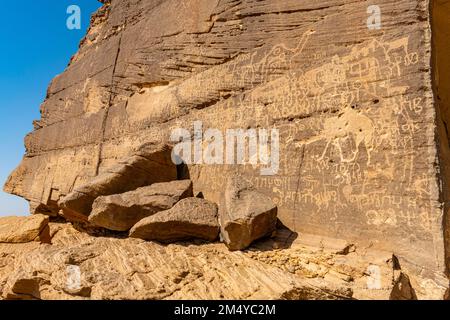 Sculptures de roche, site de l'UNESCO Bir Hima Petroglyphes et inscriptions de roche, Najran, Royaume d'Arabie Saoudite Banque D'Images