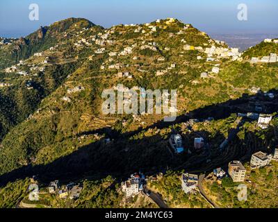 Bâtiments au sommet de la montagne Fayfa, province de Jazan, Arabie Saoudite Banque D'Images