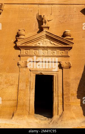Tombe de roche, site de l'UNESCO Maidain Saleh ou Hegra, Al Ula, Royaume d'Arabie Saoudite Banque D'Images