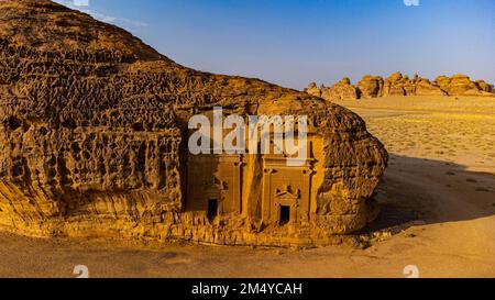 Antenne des tombes rocheuses, site de l'UNESCO Maidain Saleh ou Hegra, Al Ula, Royaume d'Arabie Saoudite Banque D'Images
