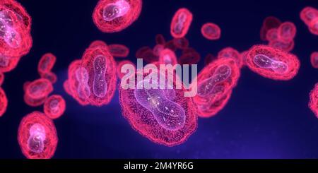 Particules du virus de la variole du singe, illustration. La variole du singe est un virus zoonotique de la famille des Poxviridae qui cause la variole du singe, une maladie semblable à la varicelle. Au ce Banque D'Images