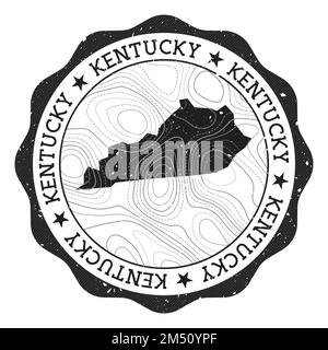 Timbre extérieur du Kentucky. Autocollant rond avec carte de l'état des États-Unis avec isolines topographiques. Illustration vectorielle. Illustration de Vecteur