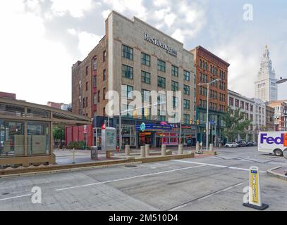 Le Marriott's Residence Inn comprend trois bâtiments historiques : le Colonial Hotel, le Kendall Building et le Hoyt Building, ainsi que les Arcades coloniales et Euclid. Banque D'Images