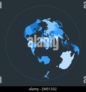 Carte du monde. Projection azimutale d'erreur minimale d'Airy. Illustration futuriste pour votre infographie. Belle palette de couleurs bleues. Vecteur Ill incroyable Illustration de Vecteur