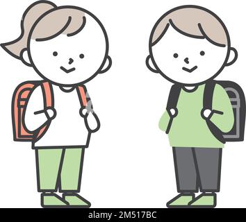 Garçons et filles des élèves de l'école primaire portant des sacs d'école. Illustration de Vecteur