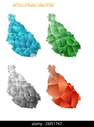 Ensemble de cartes polygonales vectorielles de l'île de Santiago. Carte en dégradé lumineux de l'île dans le style poly bas. Illustration de Vecteur