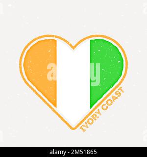 Badge drapeau coeur de Côte d'Ivoire. Logo Côte d'Ivoire avec texture grunge. Drapeau du pays en forme de coeur. Illustration vectorielle. Illustration de Vecteur