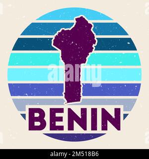 Logo Bénin. Affiche avec la carte du pays et des bandes de couleur, illustration vectorielle. Peut être utilisé comme insigne, logotype, étiquette, autocollant ou badge du B Illustration de Vecteur