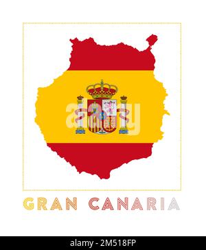 Logo Gran Canaria. Carte de Gran Canaria avec nom et drapeau de l'île. Illustration vectorielle froide. Illustration de Vecteur