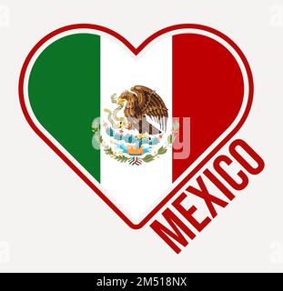 Badge de drapeau du Mexique. Fabriqué avec le logo Love from Mexico. Drapeau de la forme du coeur du pays. Illustration vectorielle. Illustration de Vecteur