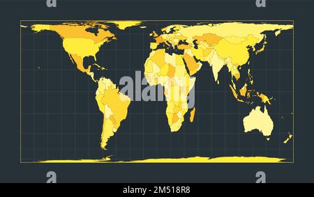 Carte du monde. Projection de surface égale cylindrique. Illustration futuriste pour votre infographie. Couleurs de campagne jaune vif. Illustration de vecteur incroyable Illustration de Vecteur