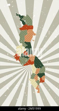 Malawi carte d'époque. Affiche grunge avec carte du pays dans la palette de couleurs rétro. Forme du Malawi avec arrière-plan rayons de soleil. Illustration vectorielle. Illustration de Vecteur