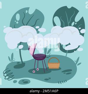 camping grill et panier Illustration de Vecteur