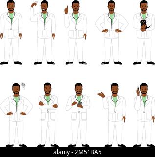 Un ensemble de noir mâle médecin, chirurgien, dentiste, vétérinaire, fond blanc Banque D'Images
