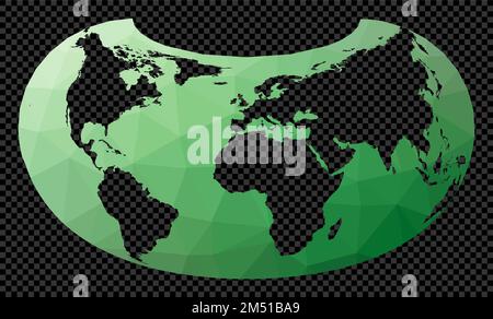 Carte numérique abstraite du monde. Projection Armadillo. Carte polygonale du monde sur fond transparent. Globe géométrique en forme de pochoir. Illustration de Vecteur