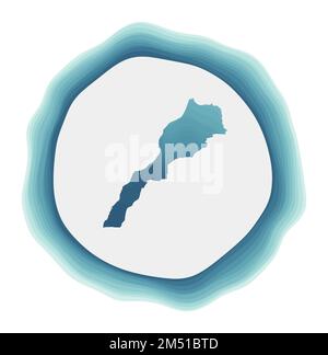 Logo du Maroc. Badge du pays. Signe circulaire superposé autour de la forme de la frontière marocaine. Illustration vectorielle nette. Illustration de Vecteur