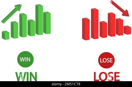 Illustration du bouton de gain et de perte la conception du modèle d'icône brillante de perte et de gain comme un choix est représentée sous forme de mots Banque D'Images