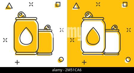 Icône de la canette de soda en style comique. Illustration vectorielle de la bouteille de boisson sur fond isolé. Concept commercial de l'enseigne à l'effet de destruction des boissons. Illustration de Vecteur