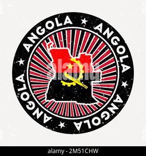 Timbre rond Angola. Logo du pays avec drapeau. Badge vintage avec texte circulaire et étoiles, illustration vectorielle. Illustration de Vecteur