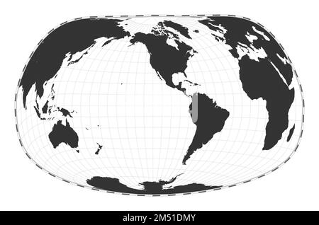 Carte du monde vectoriel. Projection de Jacques Bertin en 1953. Carte géographique du monde Uni avec lignes de latitude et de longitude. Centré sur la longitude 120deg E. VE Illustration de Vecteur