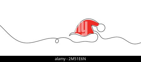 Chapeau de Noël dessin d'une ligne sur fond blanc. Illustration vectorielle Illustration de Vecteur