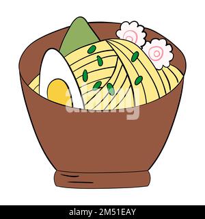 Nouilles ramen avec œuf et légumes. Illustration vectorielle. Illustration de Vecteur
