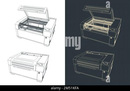 Illustration vectorielle stylisée des plans d'un couteau laser industriel Illustration de Vecteur