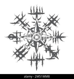 Windrose grunge symbole viking Illustration de Vecteur