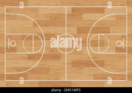 Terrain de basket-ball. Parquet. arrière-plan peint avec ligne et panier. Terrain de basket-ball. Jeu sportif. Vue de dessus. Texture avec motif en bois Illustration de Vecteur