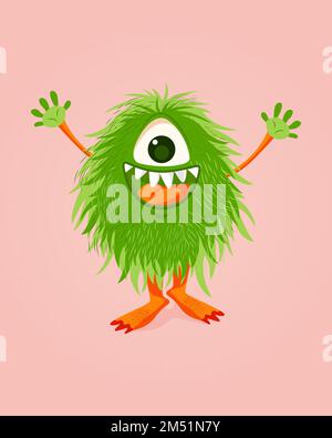 Illustration vectorielle avec un joli dessin animé vert Monster Illustration de Vecteur