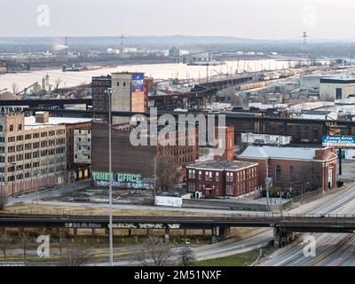 Vue aérienne de la zone industrielle au sud du centre-ville de St. Louis Banque D'Images