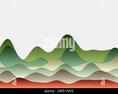 Fond abstrait de montagnes. Couches courbes en rouge et vert. Collines de style PaperCut. Illustration vectorielle étonnante. Illustration de Vecteur