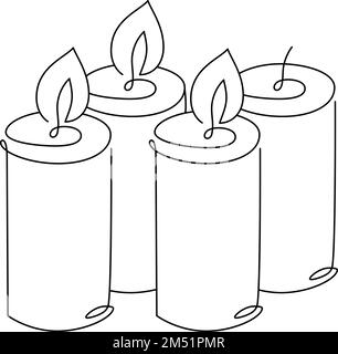 Trois bougies dessinées à la main une ligne icône vectorielle. Quatre bougies brûlent. Illustration de l'Avent de Noël pour carte de vœux, Web design vacances isolées Illustration de Vecteur