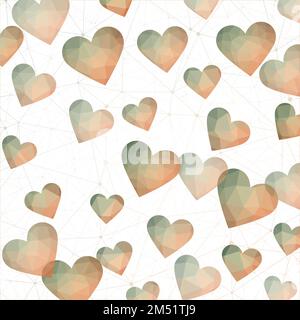 Fond de Saint-Valentin avec des coeurs géométriques. Coeurs polygonaux aux couleurs d'automne. Design numérique étonnant. Illustration vectorielle élégante. Illustration de Vecteur