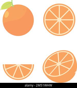 Ensemble de dessins animés à motif de dessin animé Orange fruit. Fruits frais entiers et demi-orange avec feuilles. Fruits d'été pour un style de vie sain. Illustration de Vecteur