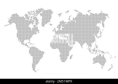 Carte du monde. Point plat simple. Une carte du monde à l'échelle mondiale. Point du globe. Les cartes du monde encerclent. Continents isolés dans le monde entier sur fond blanc. Silhouette Illustration de Vecteur